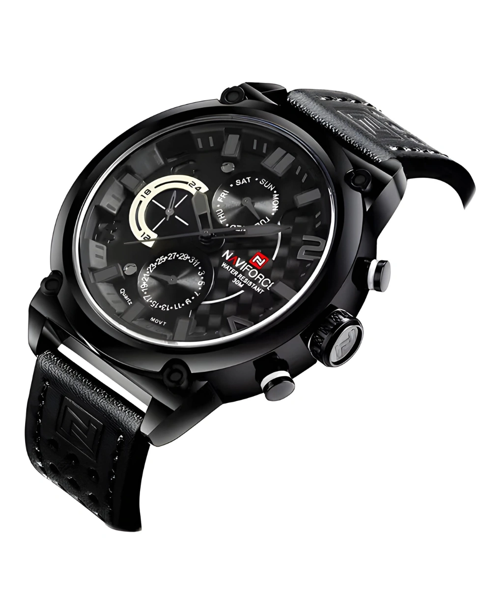 ساعت مچی مردانه نیوی فورس naviforce بند چرمی مدل nf9068