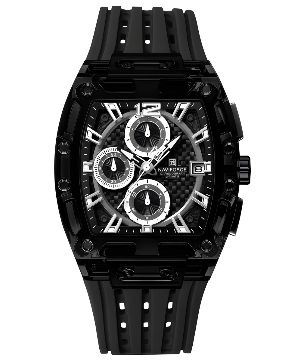 ساعت مچی مردانه نیوی فورس naviforce بند سیلیکونی مدل NF7105 مشکی