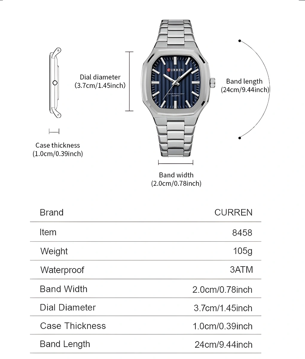 ساعت مچی مردانه کورن curren بند فلزی مدل 8458 bb
