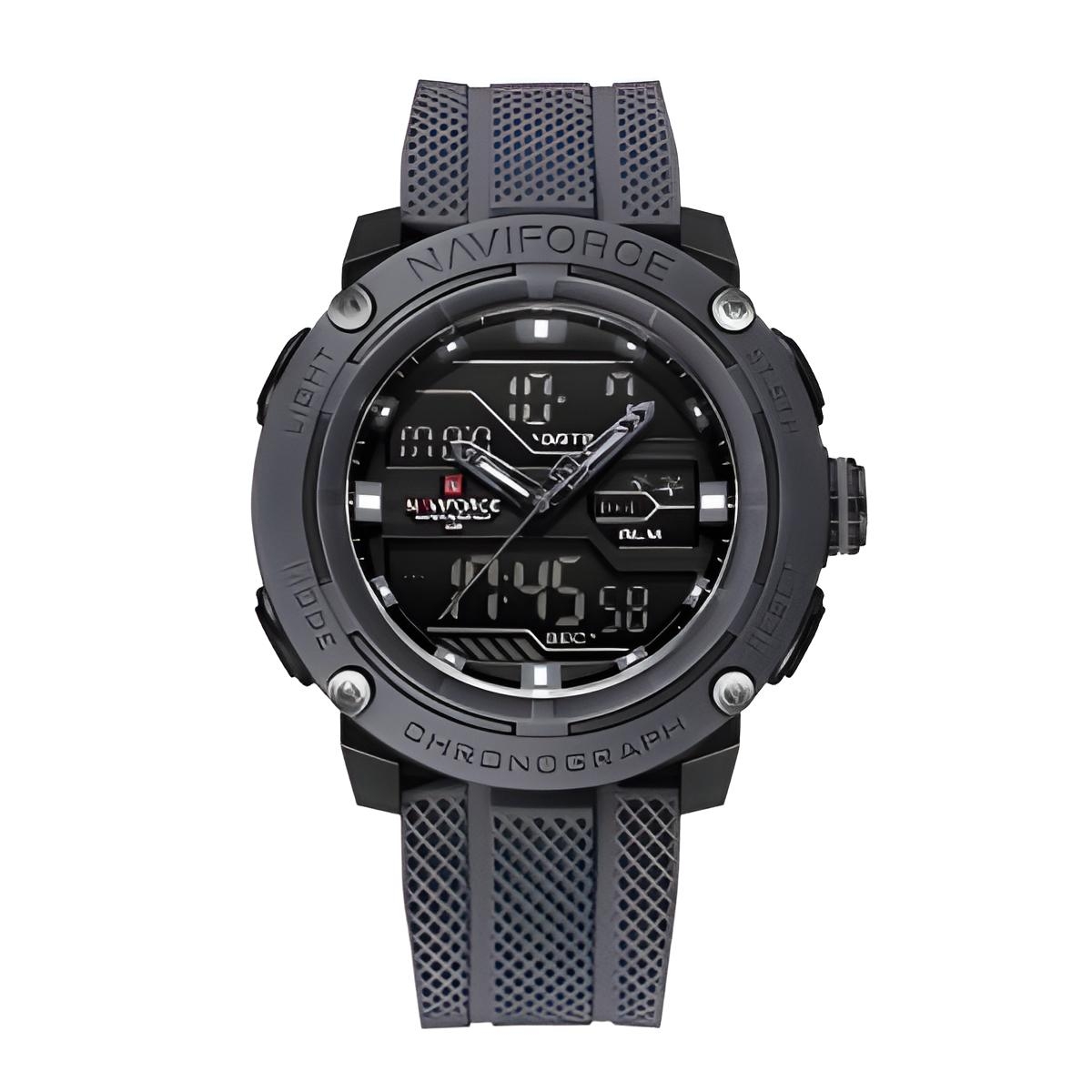 ساعت مچی مردانه نیوی فورس naviforce بند سیلیکونی مدل nf7114 طوسی