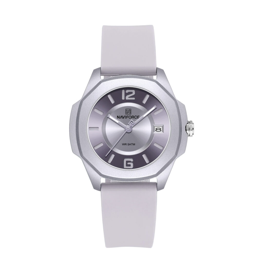 ساعت مچی زنانه نیوی فورس naviforce بند سیلیکونی مدل nf7107 pe