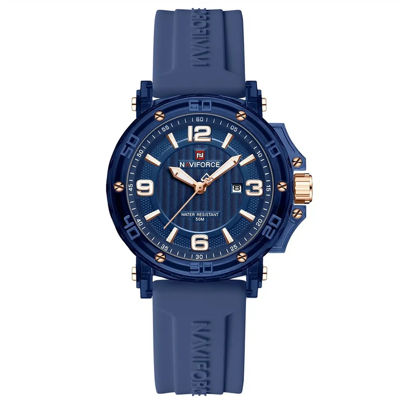 ساعت مچی زنانه نیوی فورس naviforce بند سیلیکونی مدل nf7125 سرمه ای