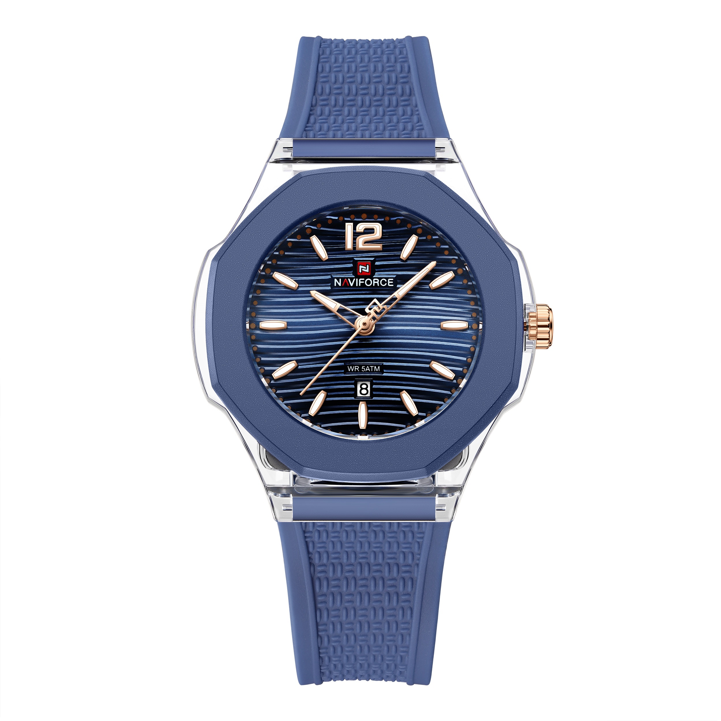 ساعت مچی زنانه نیوی فورس naviforce بند سیلیکونی مدل nf6109 آبی