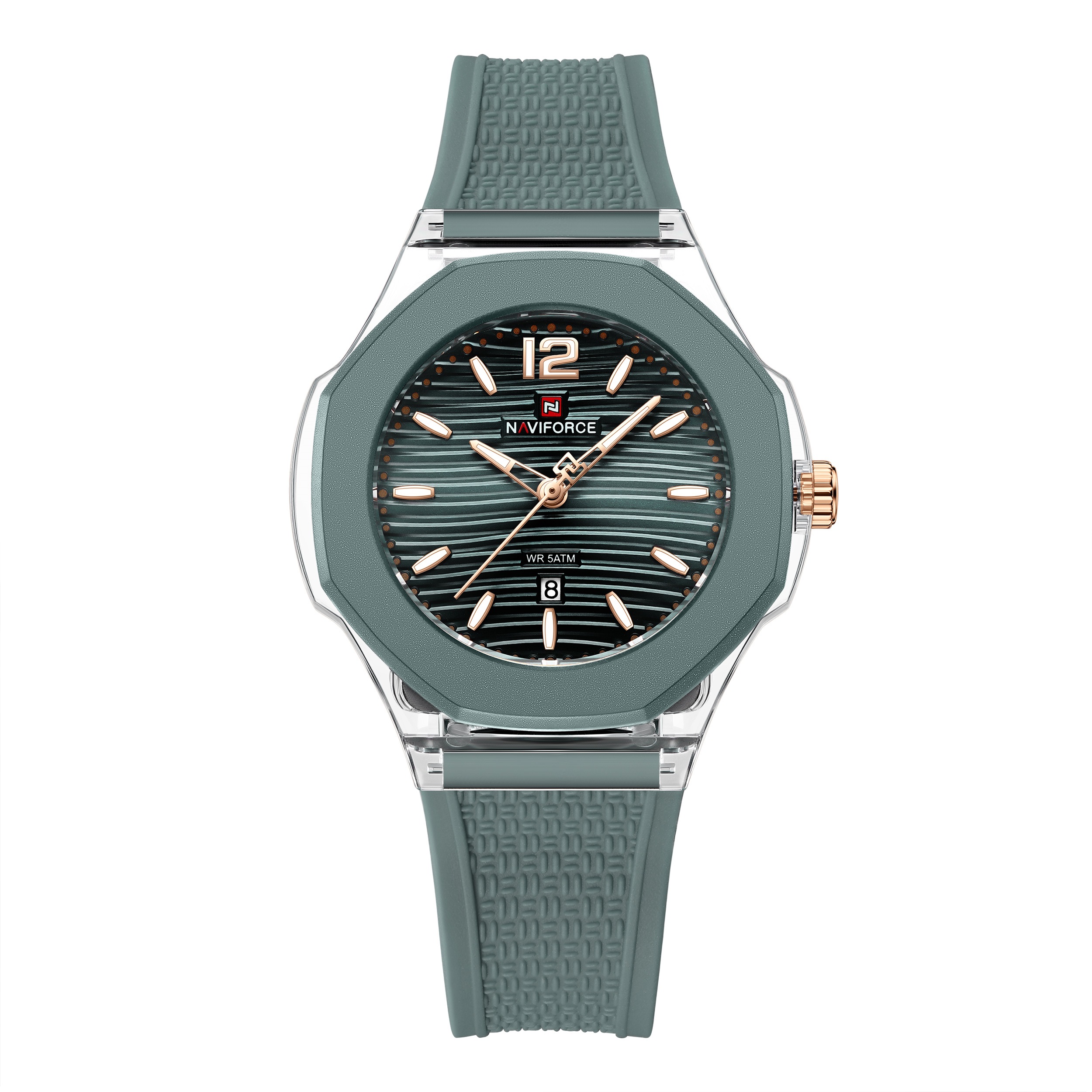 ساعت مچی زنانه نیوی فورس naviforce بند سیلیکونی مدل nf6109 سبز