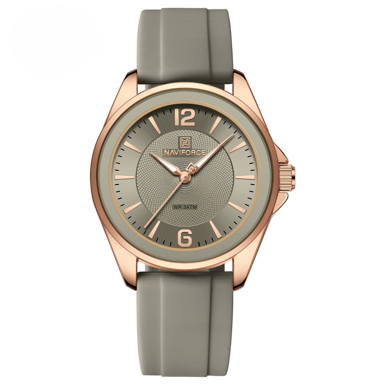 ساعت مچی زنانه نیوی فورس naviforce بند سیلیکونی مدل nf5068 خاکی 