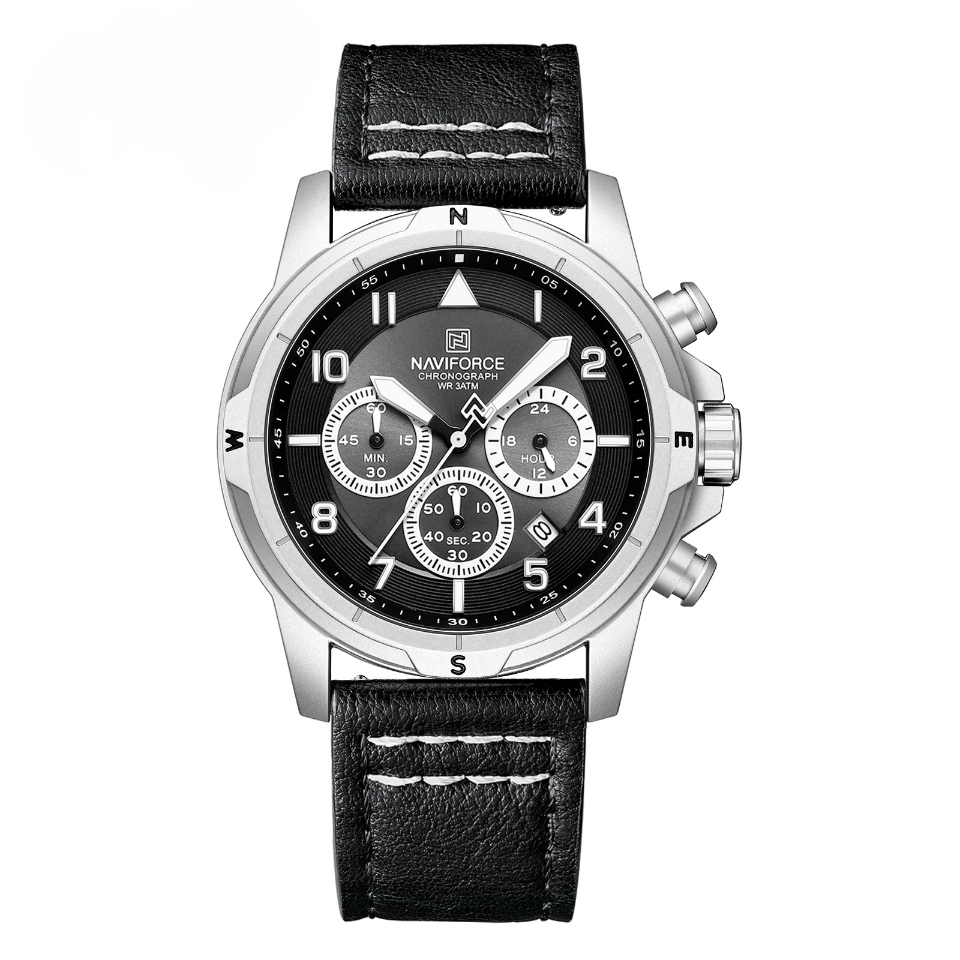 ساعت مچی مردانه نیوی فورس naviforce بند چرم مدل nf8077 مشکی